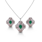 Rhodium Emerald Zircon Pendant Set